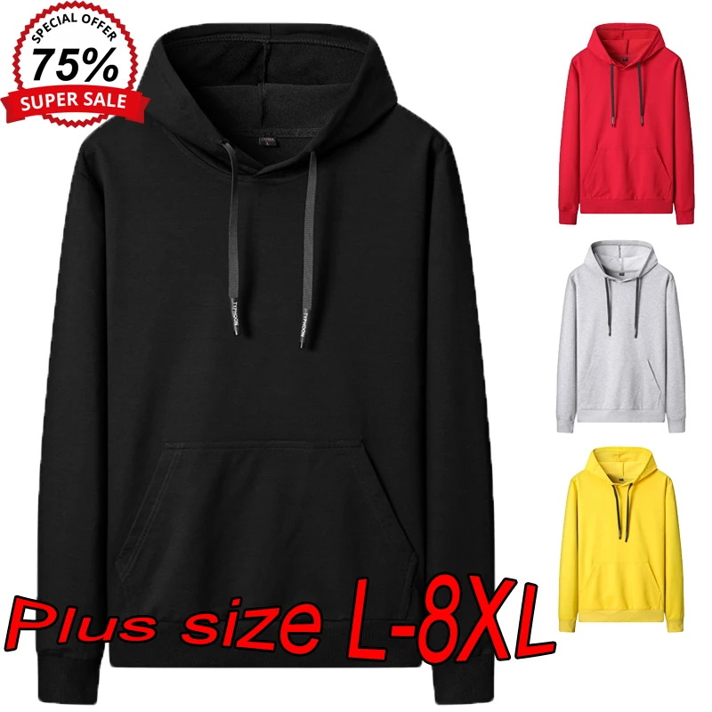 8XL Plus Size Men's Hoodies Autumn Youth Multi-color Optional Simple Fashion Big Size Couple Sport Style Solid Color Sweatshirts