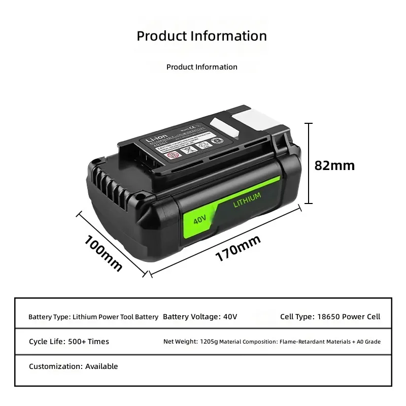 For Ryobi 40V Power Tool Battery OP4026A OP4050 Blower Lawn Mower Replacement Battery