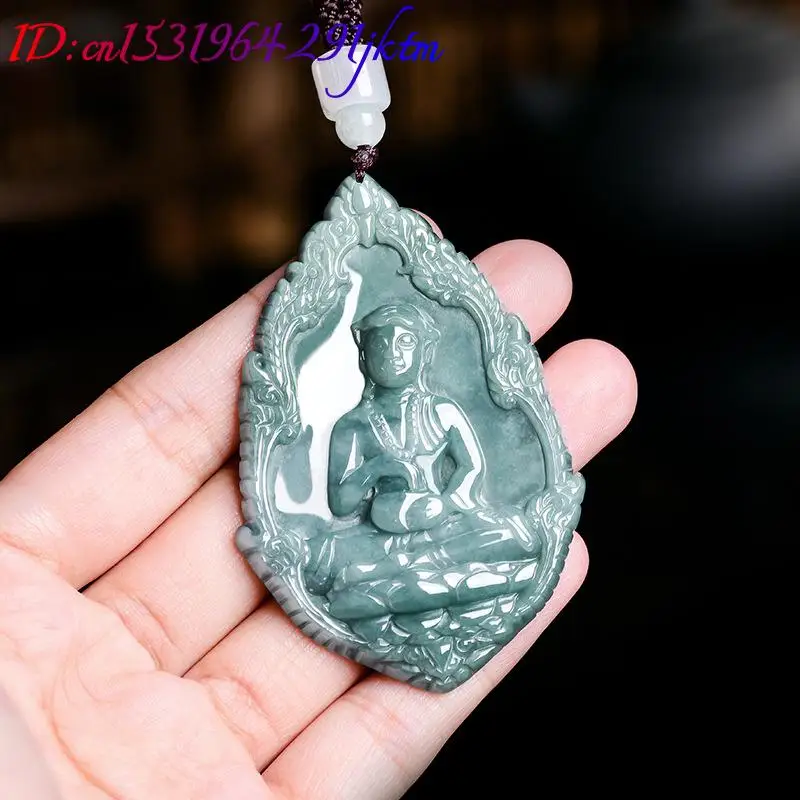 Natural Myanmar Jadeite Medicine Buddha Pendant Necklace Charm Carved Amulet Talismans Real Jade Vintage Gifts for Women