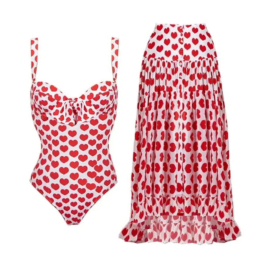 

2024 Fashion Swimwear Women With Skirt Bathing Suit Summer New Ruffle Splice Print Beachwear Holiday Bikini Cover Ups Outfits