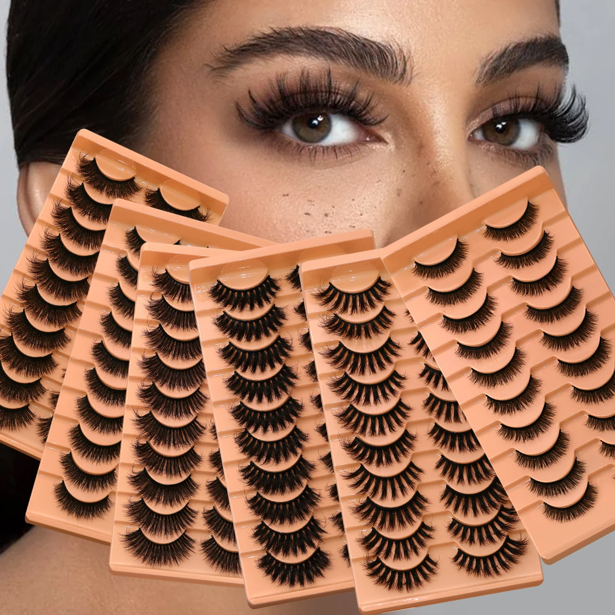 Lasvirey Fluffy Eyelashes Thick Cat Eye Lashes Dramatic Volume Full Strip Lashes Extension 5D Fluffy Faux Mink Lashes Makeup