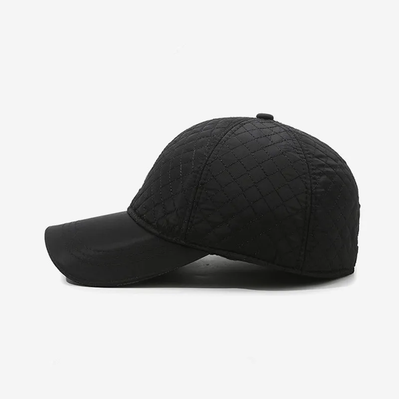 New Men Autumn Winter Warm Hat Diamond Plaid Embroidered Line Baseball Cap Middle Aged and Elderly Ear Protection Cold-proof Hat