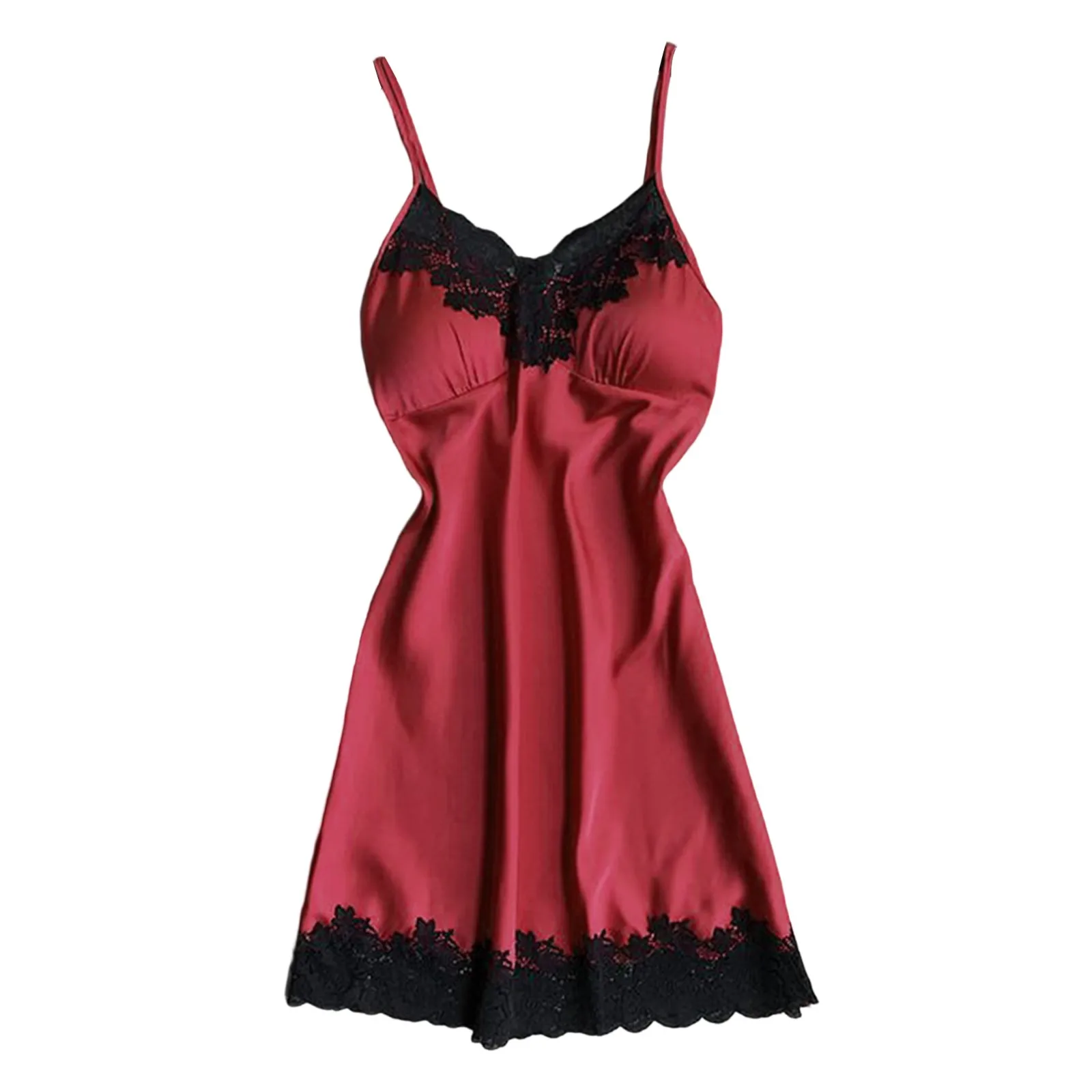 Camisón de retazos de encaje para mujer, lencería Sexy, ropa de dormir, Mini vestido de noche con correa de espagueti, almohadilla para el pecho,