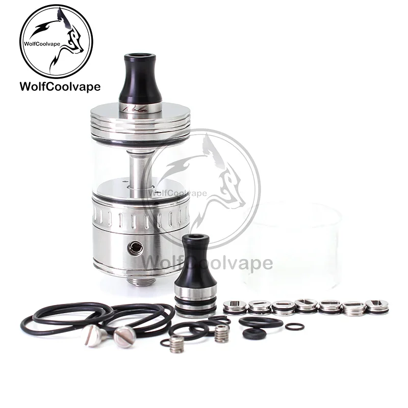 Wolfcoolvape NOLA RTA البخاخة 22 مم خزان فضي قابل لإعادة البناء سعة 3.2 مل مع دبابيس هواء 0.8 مم إلى 3.5 مم MTL DL Vape Mods