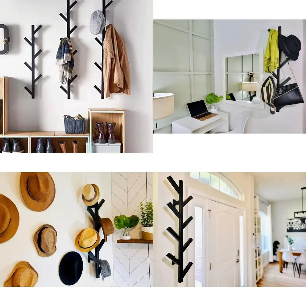 

Modern Wall Mounted Coat and Hat Rack - Stylish Black Design for Home Décor and Storage