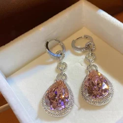 Luxury Water Drop Pink Diamond Dangle Earring 925 sterling silver Party Wedding Drop Earrings for Women Bridal Promise Jewelry