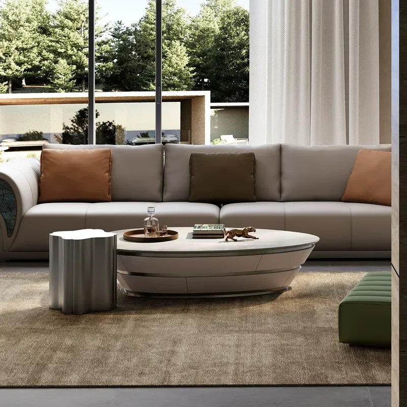 Italian Light Luxury Coffee Table Large High End Living Room Combination Stone Center Table 2026 New Model