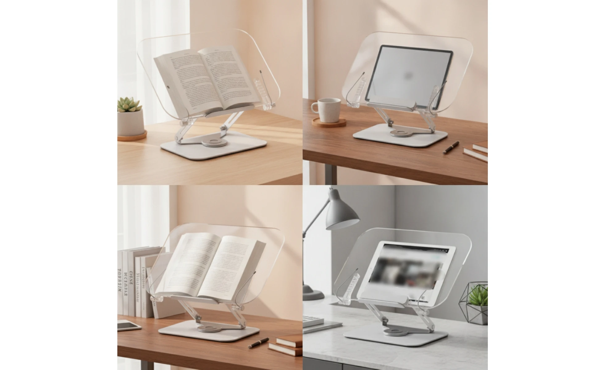 Clear Book Holder with Adjustable Arms Transparent Acrylic Reading Stand Book Stand with Page Clips Slanted Desk Accessories