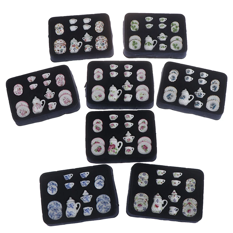 15 Pçs/set 1:12 Casa de Bonecas Miniatura Talheres Porcelana Cerâmica Conjunto de Xícaras de Chá Brinquedos