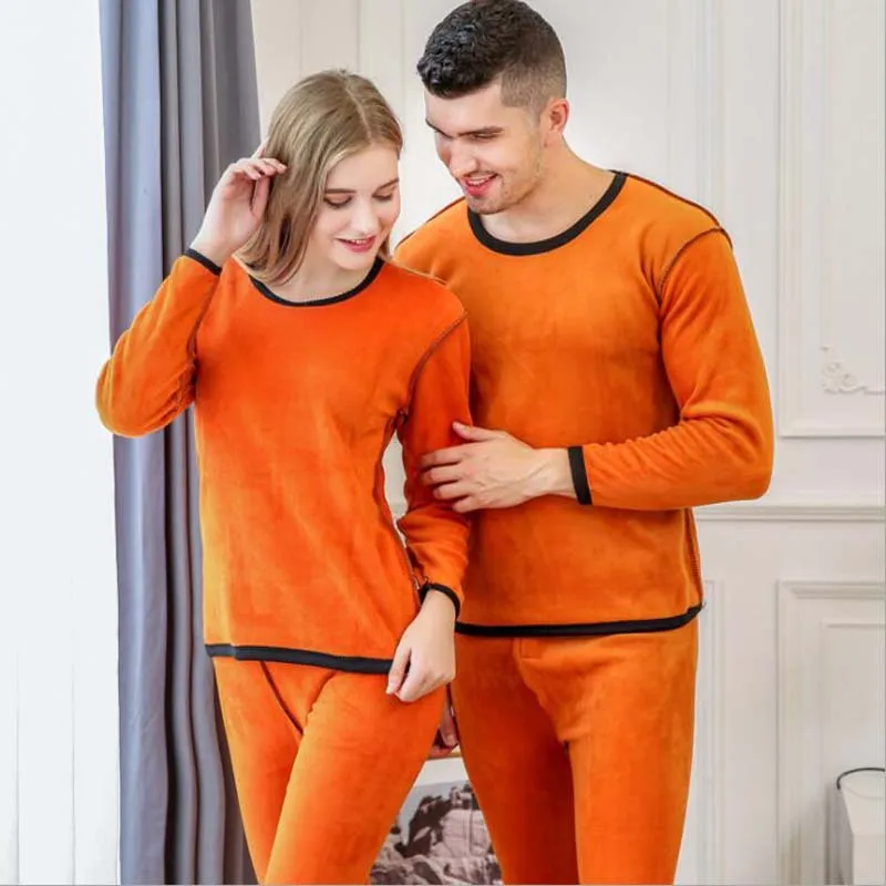 New Long Johns Men Thermal Underwear Winter Fleece Johns Sets Women Fleece Warm Pajamas Set Velvet Thick Thermal Underwear Sets