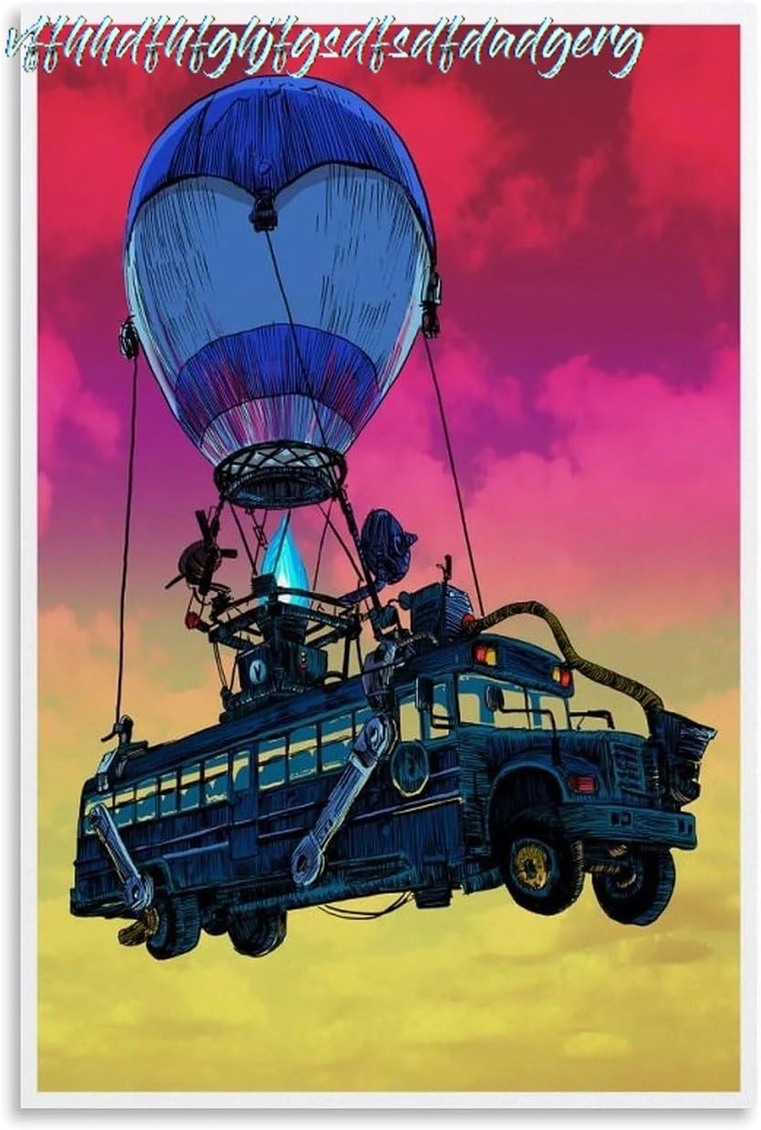 BIARA Battle Bus Poster Battle Royale Video Game Poster Posters for Room Aesthetic Canvas Wall Art Bedroom Decor 12x18inch( sign