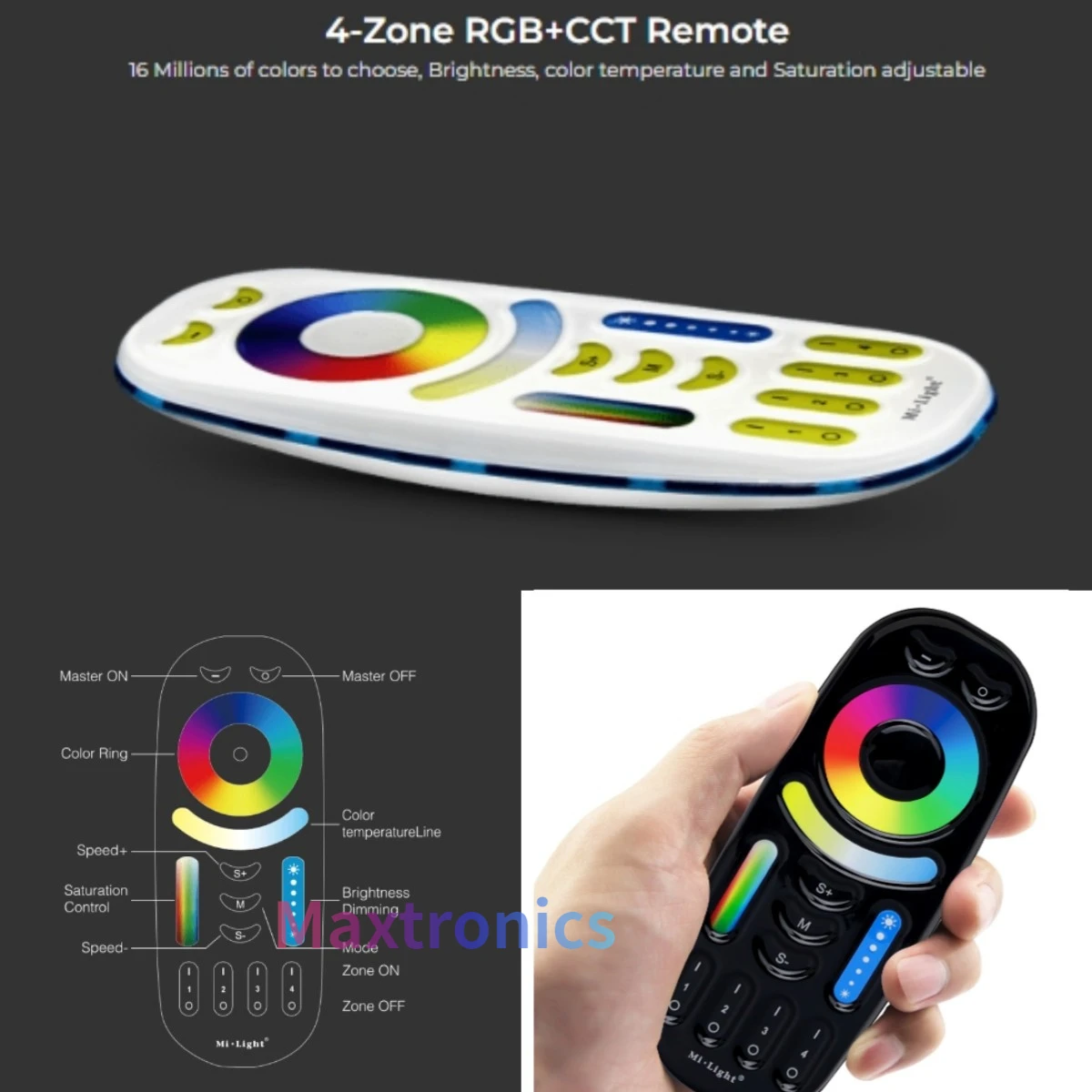 Miboxer FUT092 4-Zone Touch Remote Controller 2.4GHz RF Dimming Switch For RGB CCT/RGBW/Single Color LED Lamp Or Led Strip Light