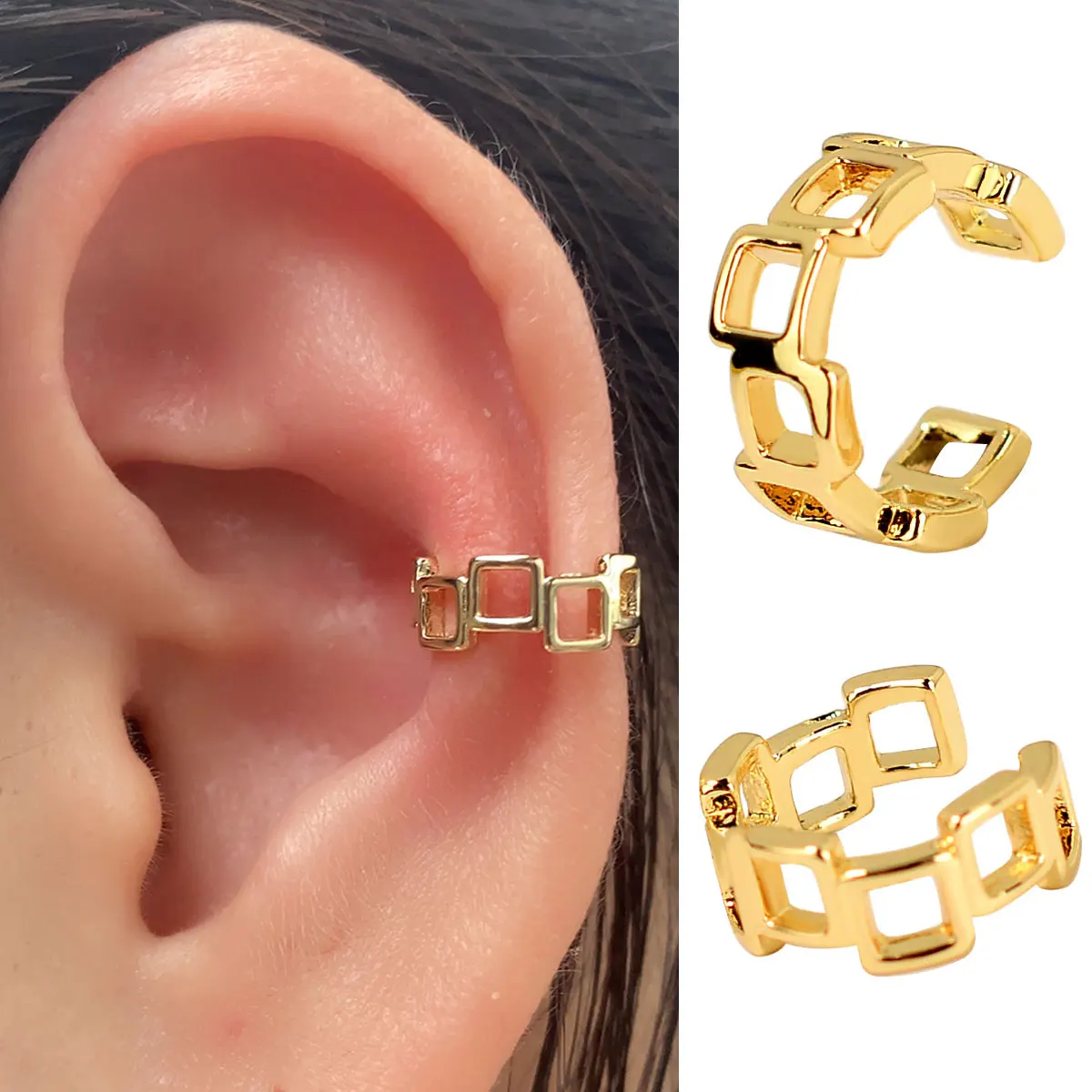 2PC Punk Metal Leaf Ear Cuff Clip on Earring for Women No Pierced C Shape Hollow Geometric Small Ear Wrap Earcuff Clips Biżuteria