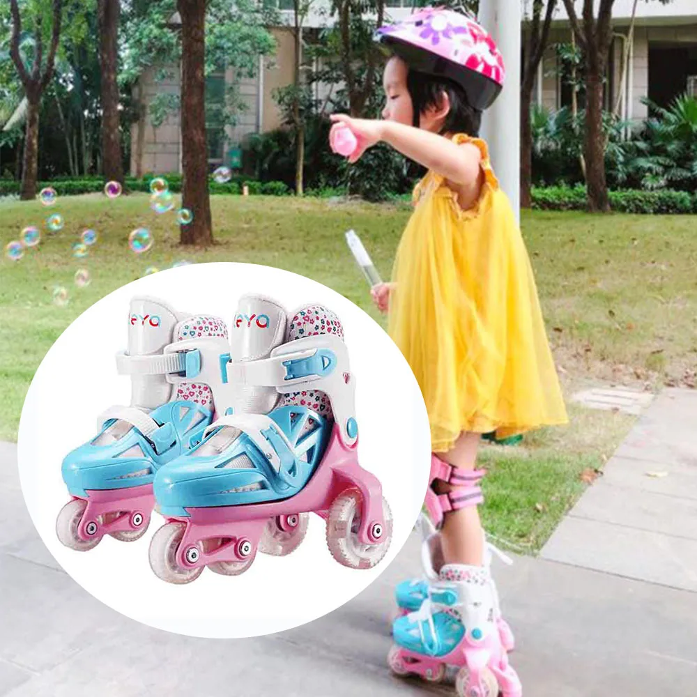 

Kids Flashing Roller Skating Children Boys Girls Beginner Adjustable 4 Wheels Inline Skates Shoes With Helmet Knee Elbow Pad Set