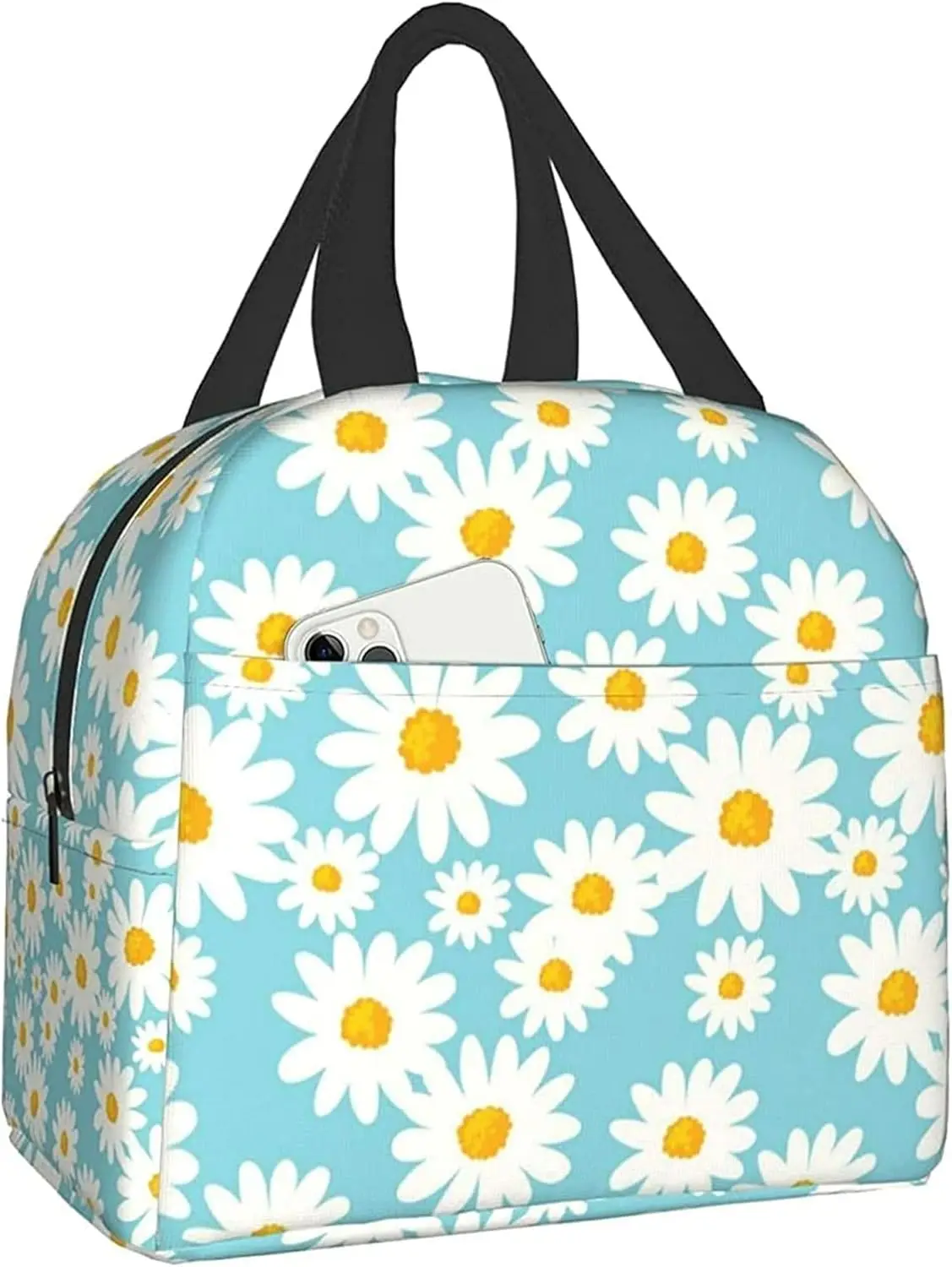 Blue Daisy Insulated Lunch Bag for Women, Cooler Tote Reusable Lunch Box Container for Work Office Travel Picnic (Blue Daisy)