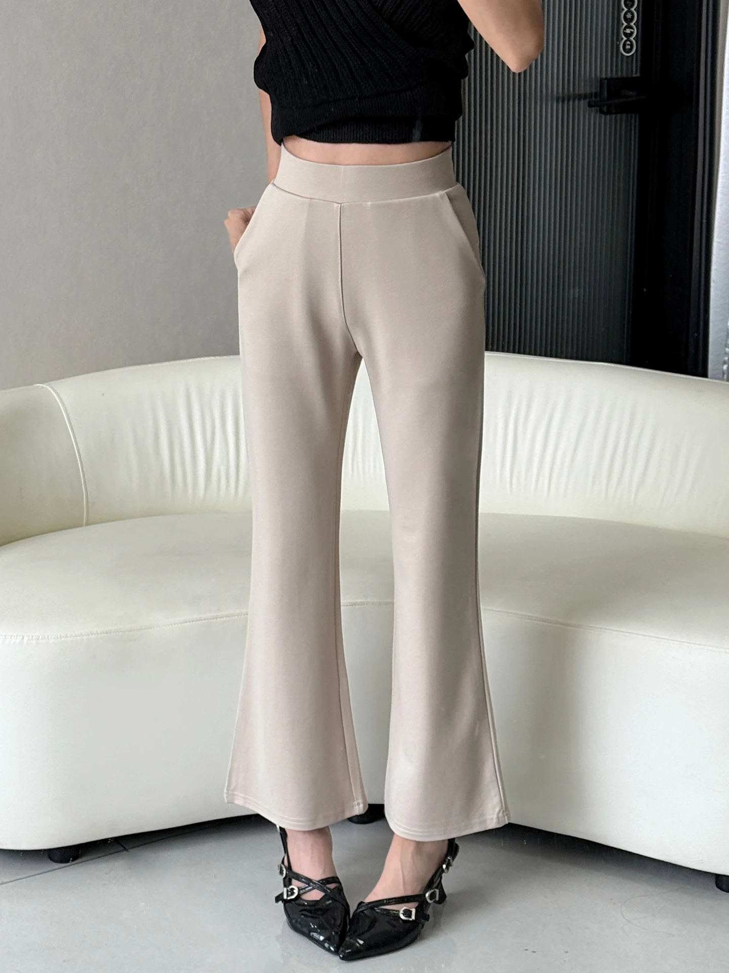High Waist Bell Bottom Casual Pants Women's Elastic Waist Loose Fit Straight Leg Micro Flared Trousers Autumn 2026 New Arrival