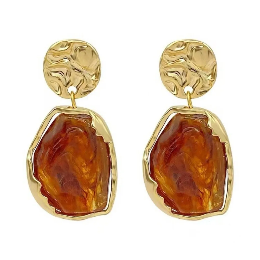 الكورية خمر براون الراتنج مربع قلادة الأقراط للنساء الاكريليك هندسية أقراط مجوهرات اكسسوارات هدية