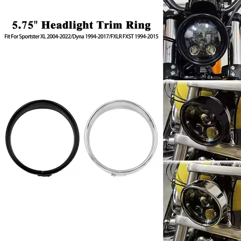 Motorcycle 5.75" Headlight Trim Ring Decorate Visor Black/Chrome For Harley Sportster XL 883R 1200N Dyna Softail FXLR FXST FXSTB