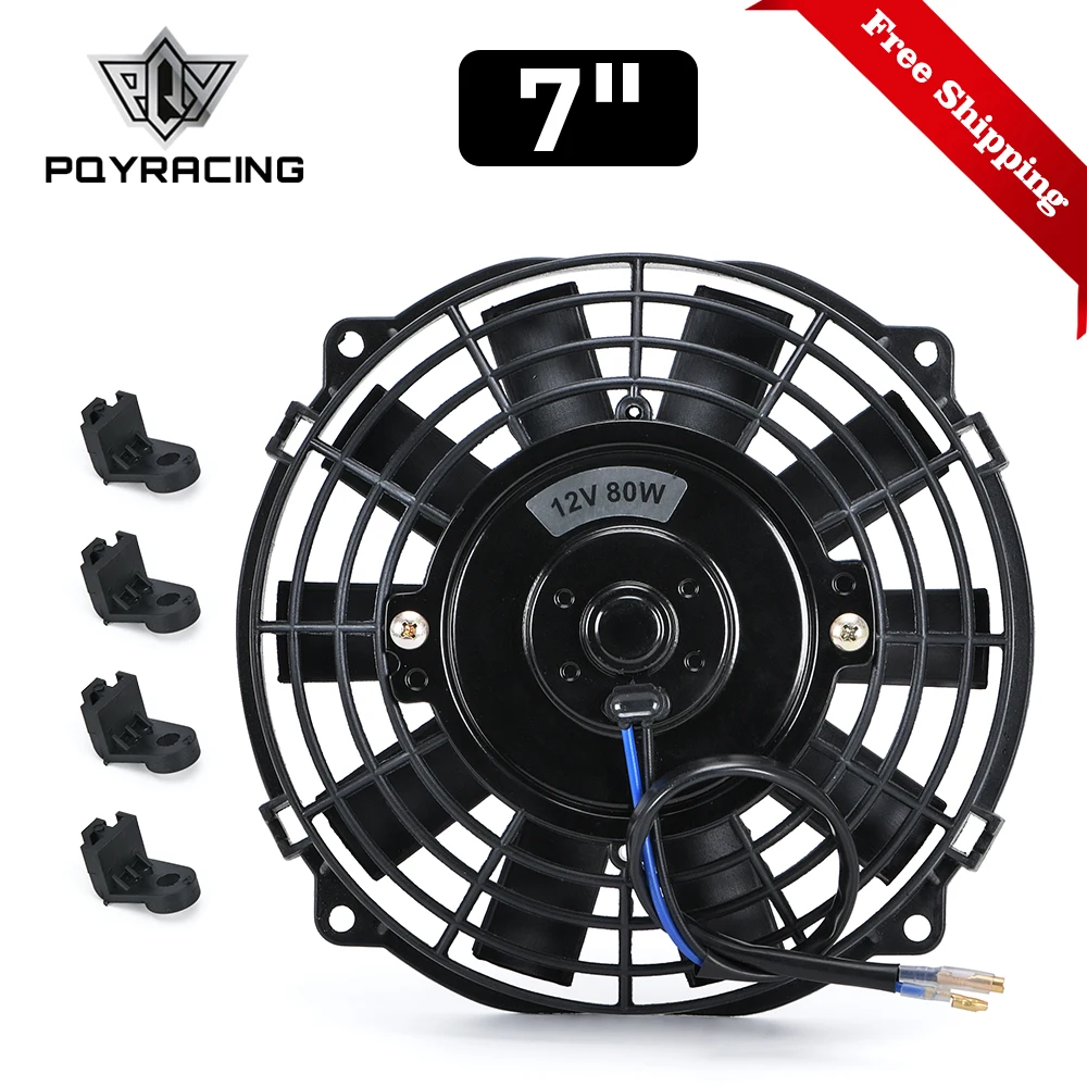 Free Shipping Universal 7 9 10 13 Inch 12V 80W 2100RPM Straight Black Blade Electric Cooling Radiator Fan Kit PQY-FANI7/9/13