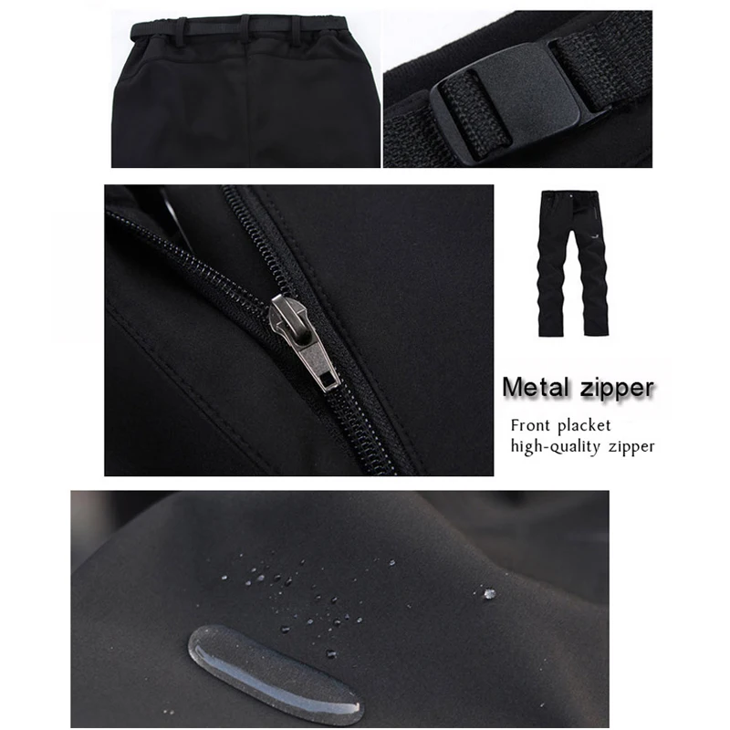 Warm Winter Men Soft Shell Pants Travel Waterproof Outdoor Camping&Hiking Pants Fleece Windproof Skiing Trousers