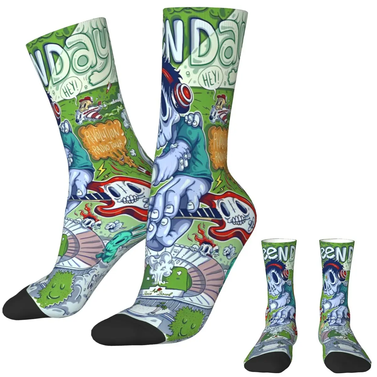 Greens-Days Punk Rock Music Stockings Printed Fashion Socks Winter Non Slip Socks Adults Men Climbing Warm Soft Socks