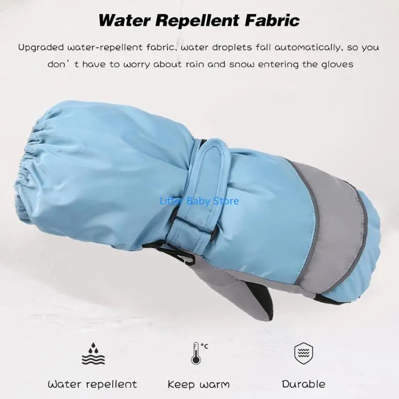 N80C Children's Gloves Extended Cuffs Winter Outdoor Skiing Gloves Unisex Coldproof Thickened Mittens Warm Fingerless Gloves