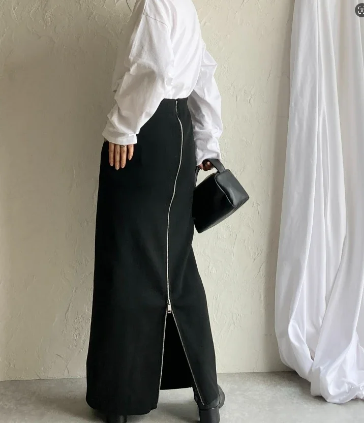 Chic Zipper  Knitted Skirt Long Office Elegant High Waist Ladies 2024 Autumn Women Casual Loose  Female Knitted Skirts
