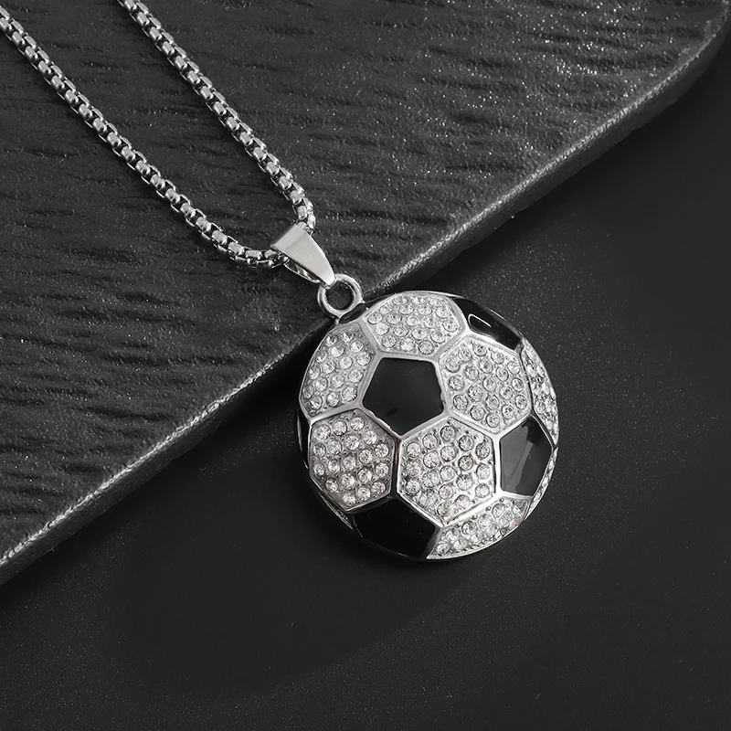 Hip Hop Ice Out Football Pendant Necklace for Men Boys Athletes World Cup Fans Sports Jewelry Gift