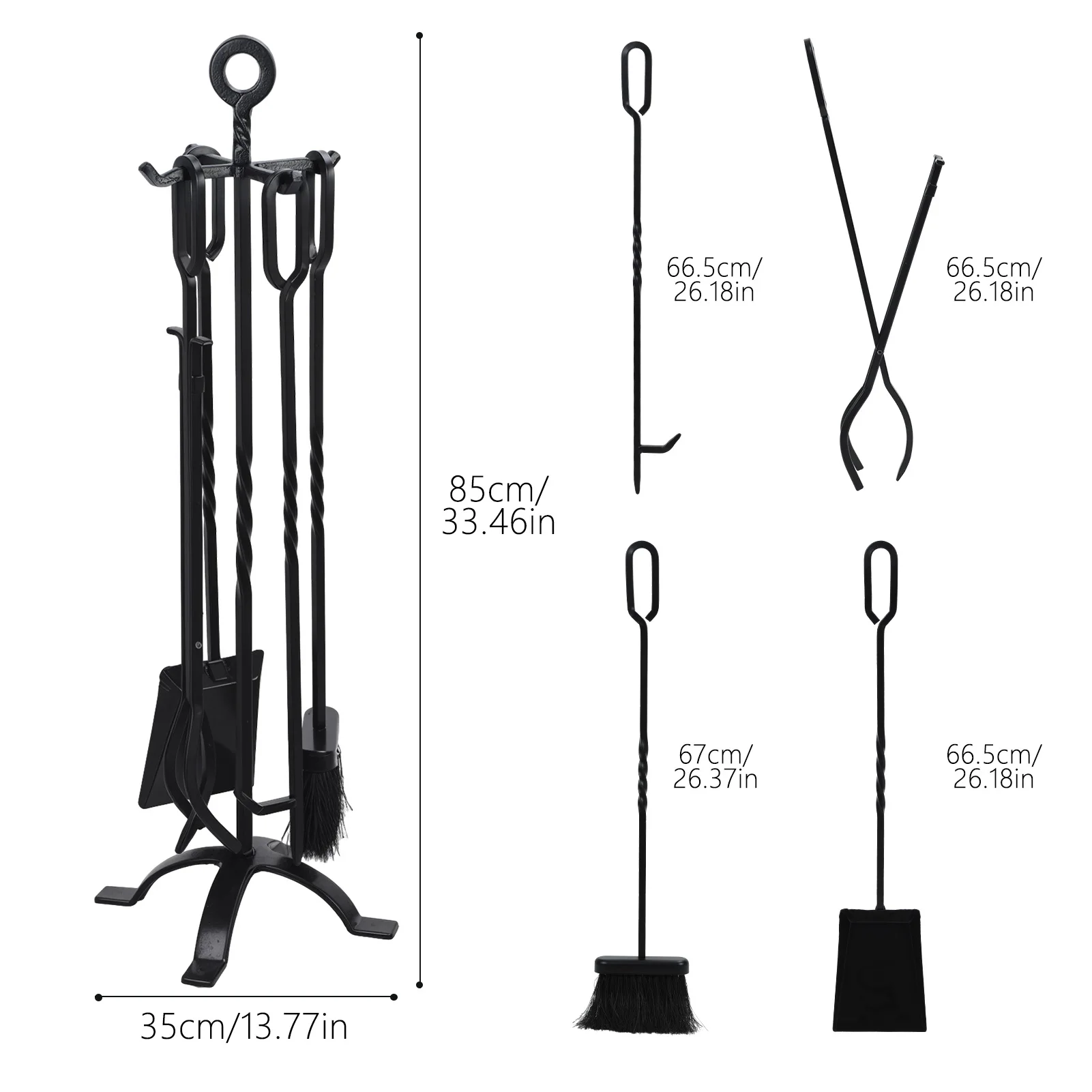 Garden Home 5 In 1 Fireplace Tools Sets Black Handle Wrought Iron Large Fire Tool Set And Holder Outdoor Fireset Stand Rustic