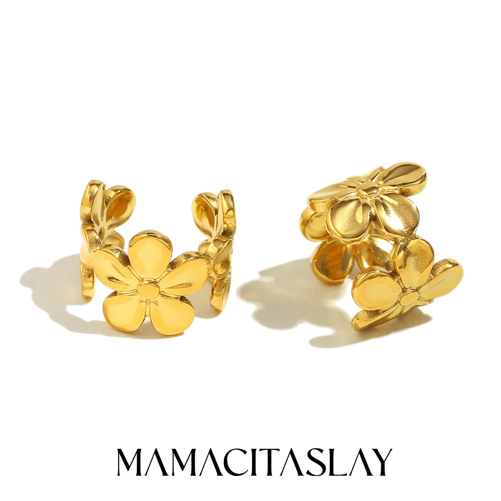 MamacitaSlay Eleganter Ohrclip aus 316L-Edelstahl, Blume, C-förmig, Party, wasserdicht, Schmuck, Damen-Statement-Ohrringe, 2025, Geschenk