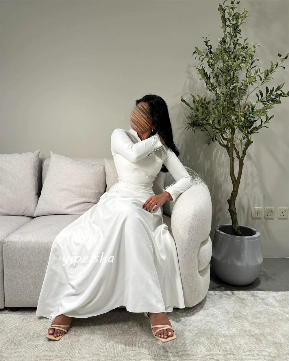 Prom Dress Evening Jersey Button Draped A-line V-neck Bespoke Occasion Gown Long Sleeve es Saudi Arabia