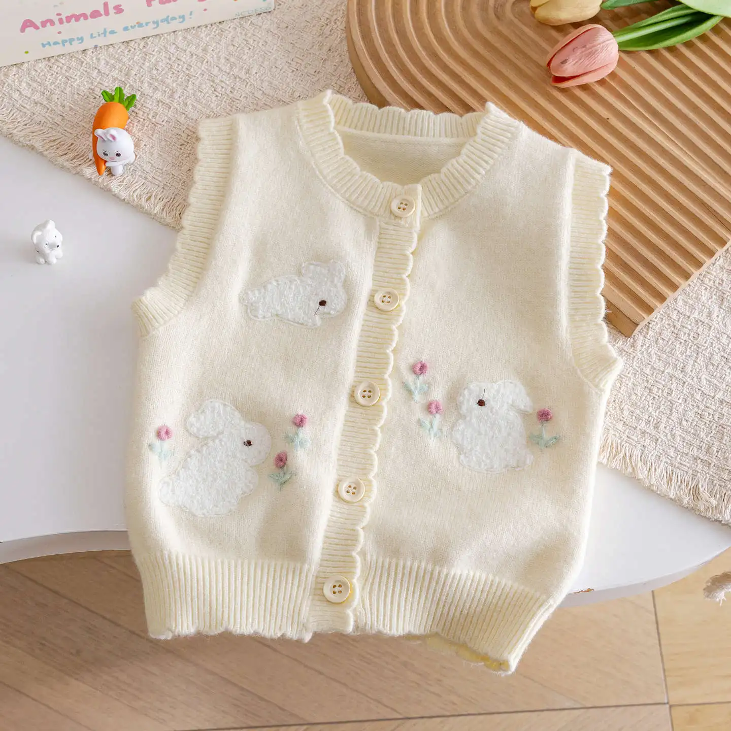 Girls' Knitted Vest Spring and Autumn Dress New Children's Vest Western Style Baby Tank Top Wear Off Shoulder