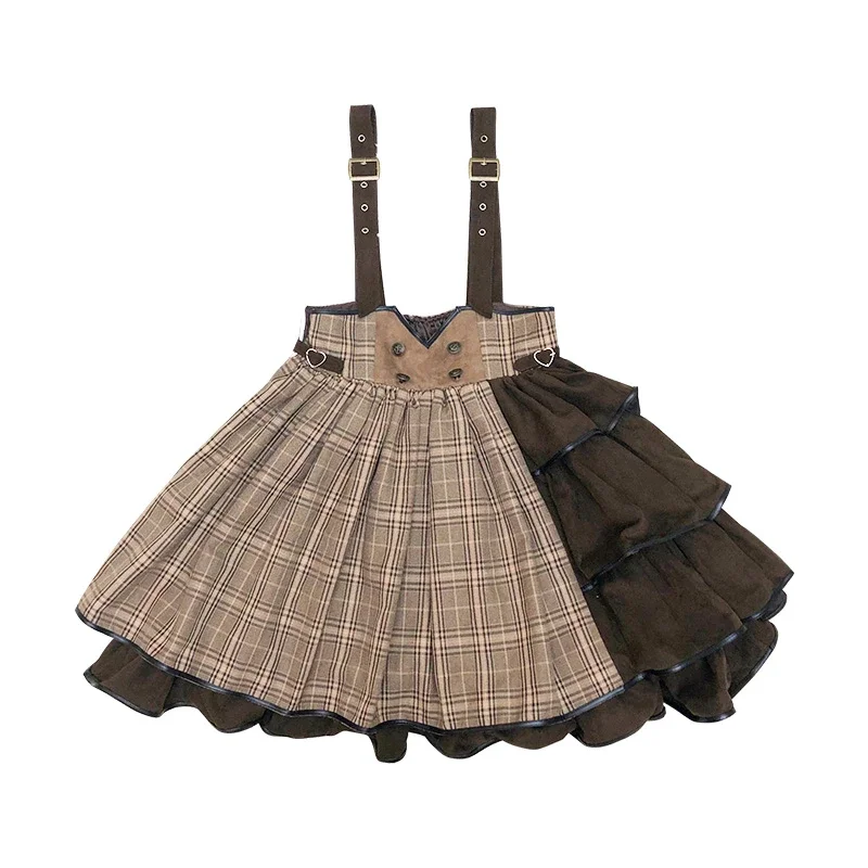 

Spring Summer Japanese Gothic Lolita Jsk Dress 2025 Punk Loli Tea Women Kawaii Ruffle Harajuku Brown Strap Dress Girls dsfw