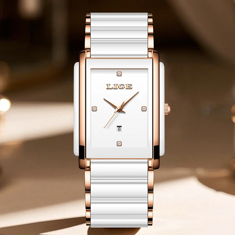 LIGE 2026 TOP Women's Watch Luxury Clock Fashion Ceramic Strap Waterproof Quartz Wristwatch Watches for Women Relogio Feminino