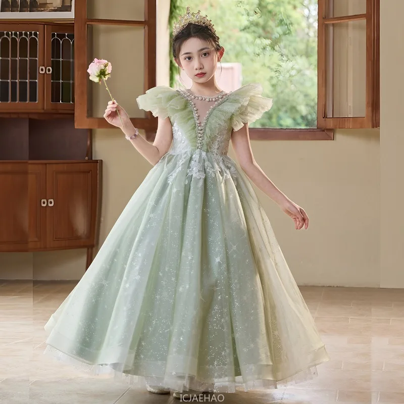 2026 Girls PrincessParty Dress  Performance Flower Girl Formal Wear Wedding Birthday Outfit Piano Recital Gown Kids Pageant Host
