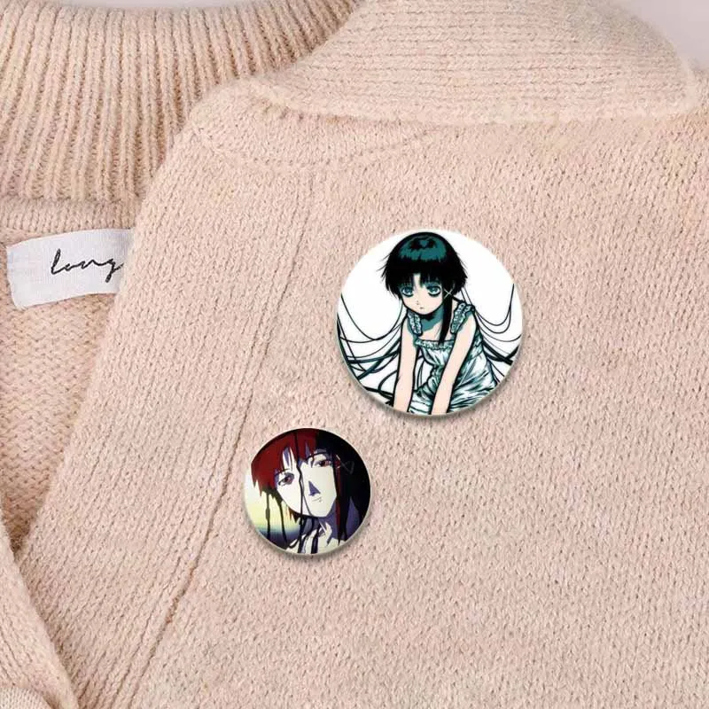 Serial Experiments Lain Badge Cute Anime Girl Lapel Pins 58mm Round Brooches for Backpack Clothes Accessories Fan Jewelry Gifts