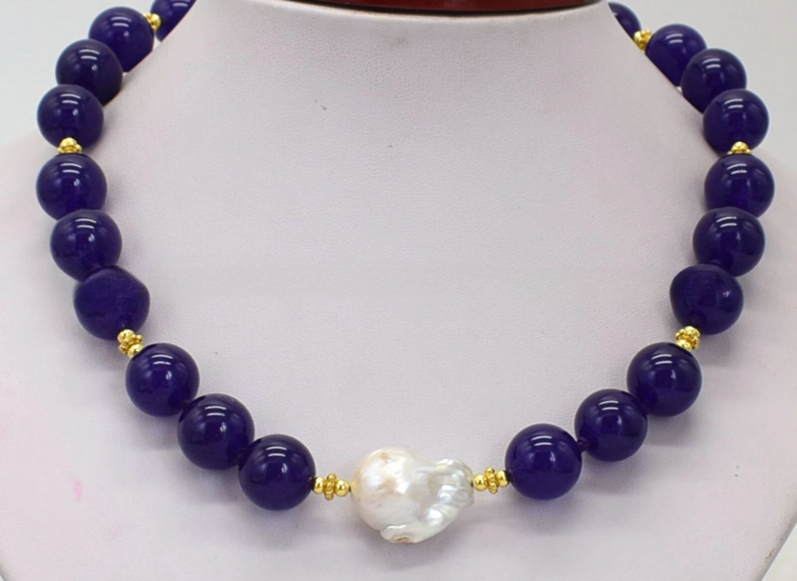 

Natural 14mm Huge Purple Jade & White Baroque KESHI Pearl Necklace 20"