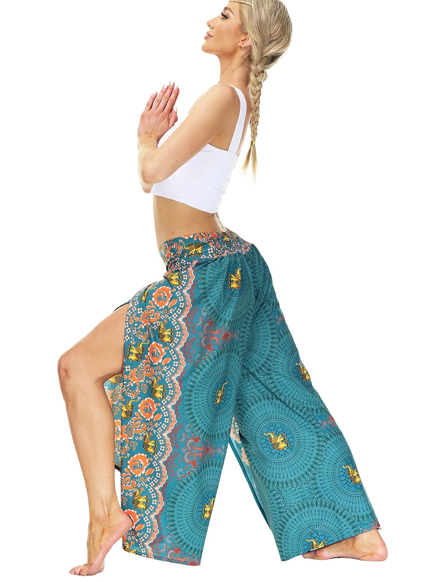 Womens Slit Wide Leg Pants,Palazzo Yoga Pants,Casual Boho Vintage Hippie Bohemian Pilate Beach Pants