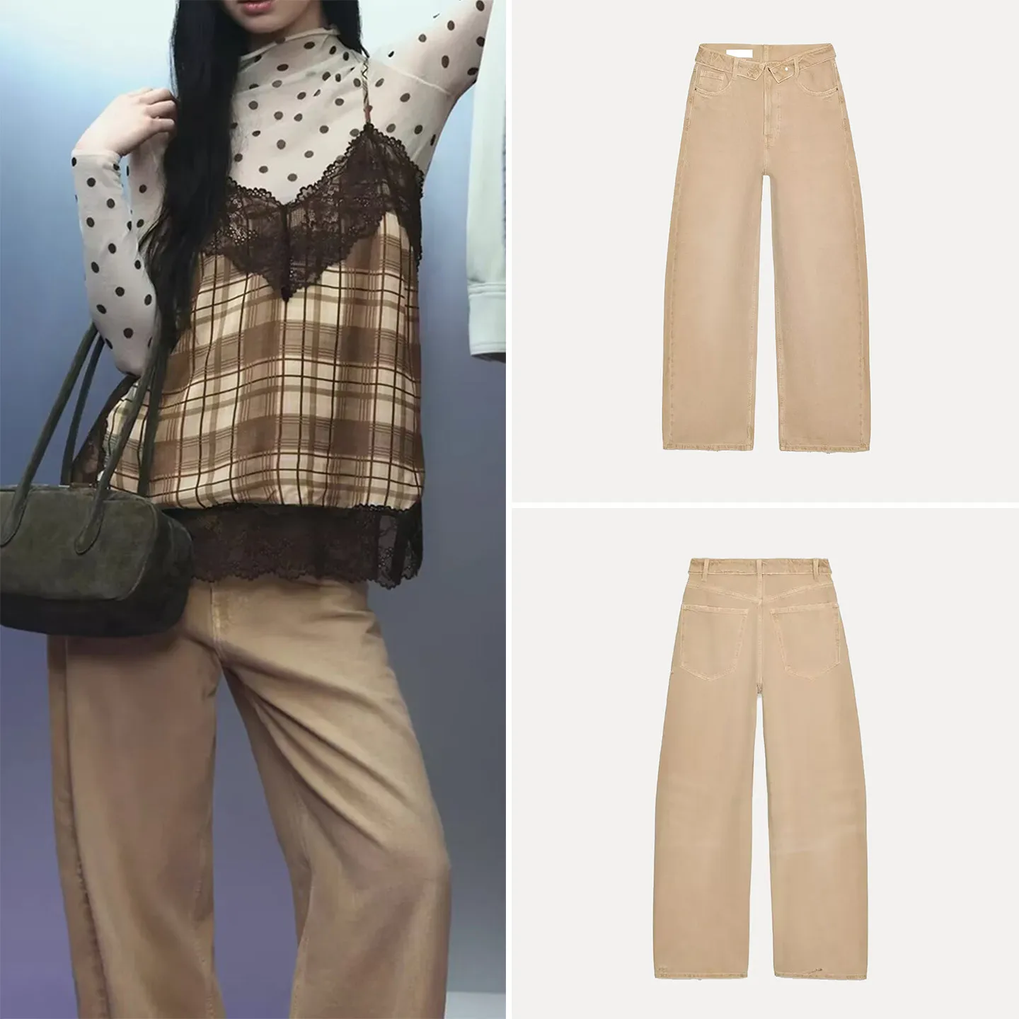 Fashionable Individualized Mid-Waist Cuffed Denim Jeans Women's Casual Straight Leg Pants Spring 2026 ZADATA Brand