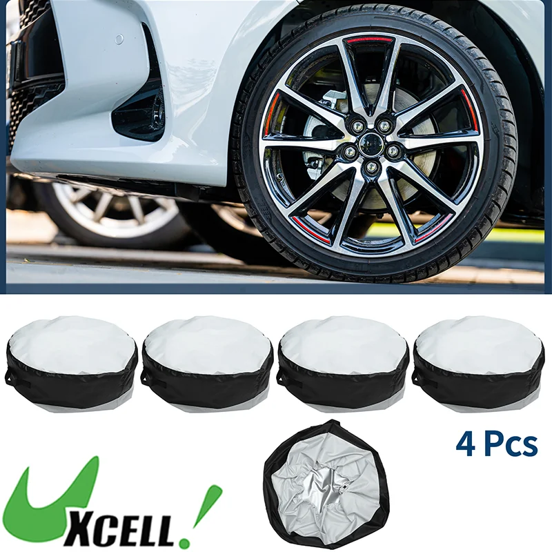 UXCELL 4 Pcs Universal Car Tire Bag Tire Covers Tire Wheel Protector 420D Oxford Fabric for Truck SUV Trailer Camper RV