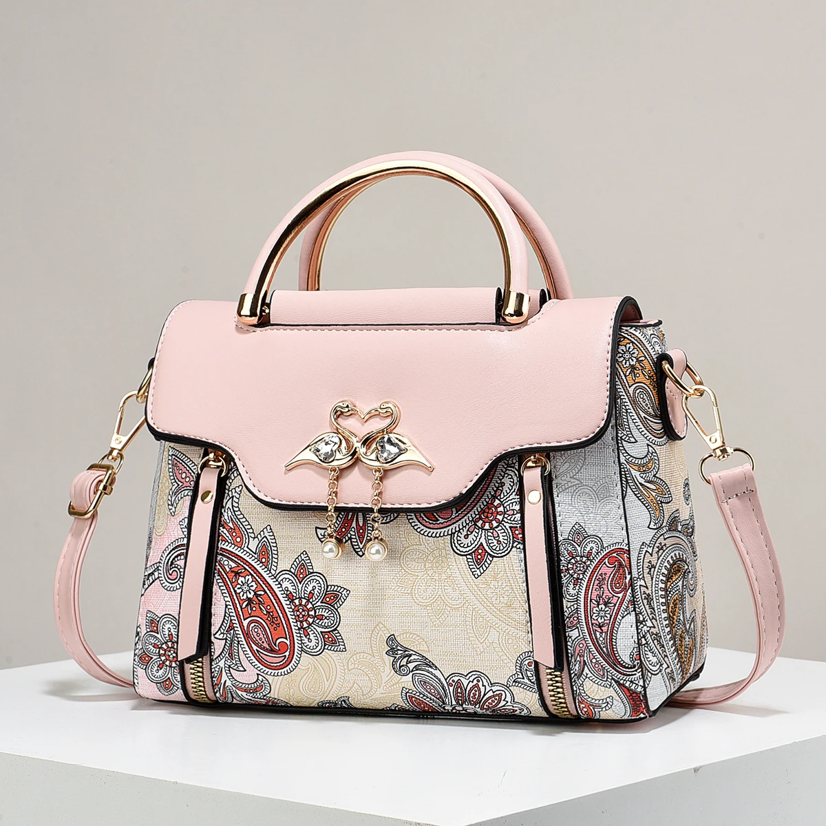 DX20229 Single Shoulder Bag Soft Surface PU Material Printed Design Color Block Stylish Women's Bag Summer 2024 Trend