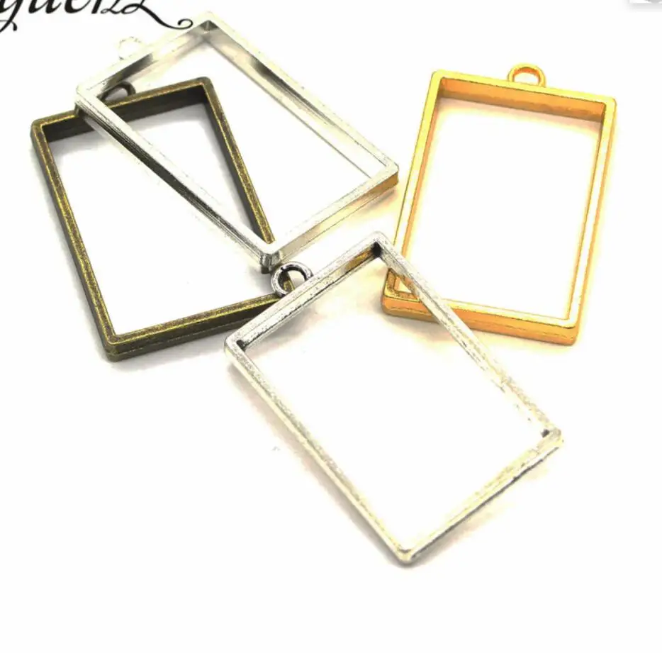 25pcs 37*23mm Hollow Rectangular Geometry Charms Antique Silver Color For DIY Jewelry Making Zinc Alloy Charms F0487