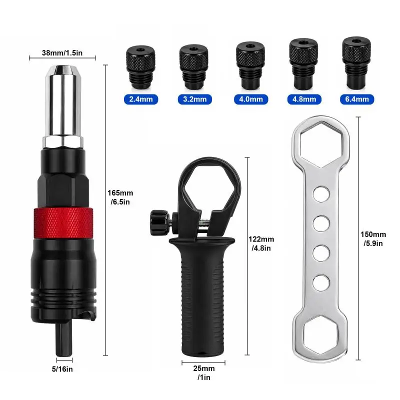 2.4MM/3.2MM/4.0MM/4.8MM/6.4MM Electric Rivet Nut Tool Adapter Insert Nut Riveting Tool Home Cordless Rivet Nut Converter