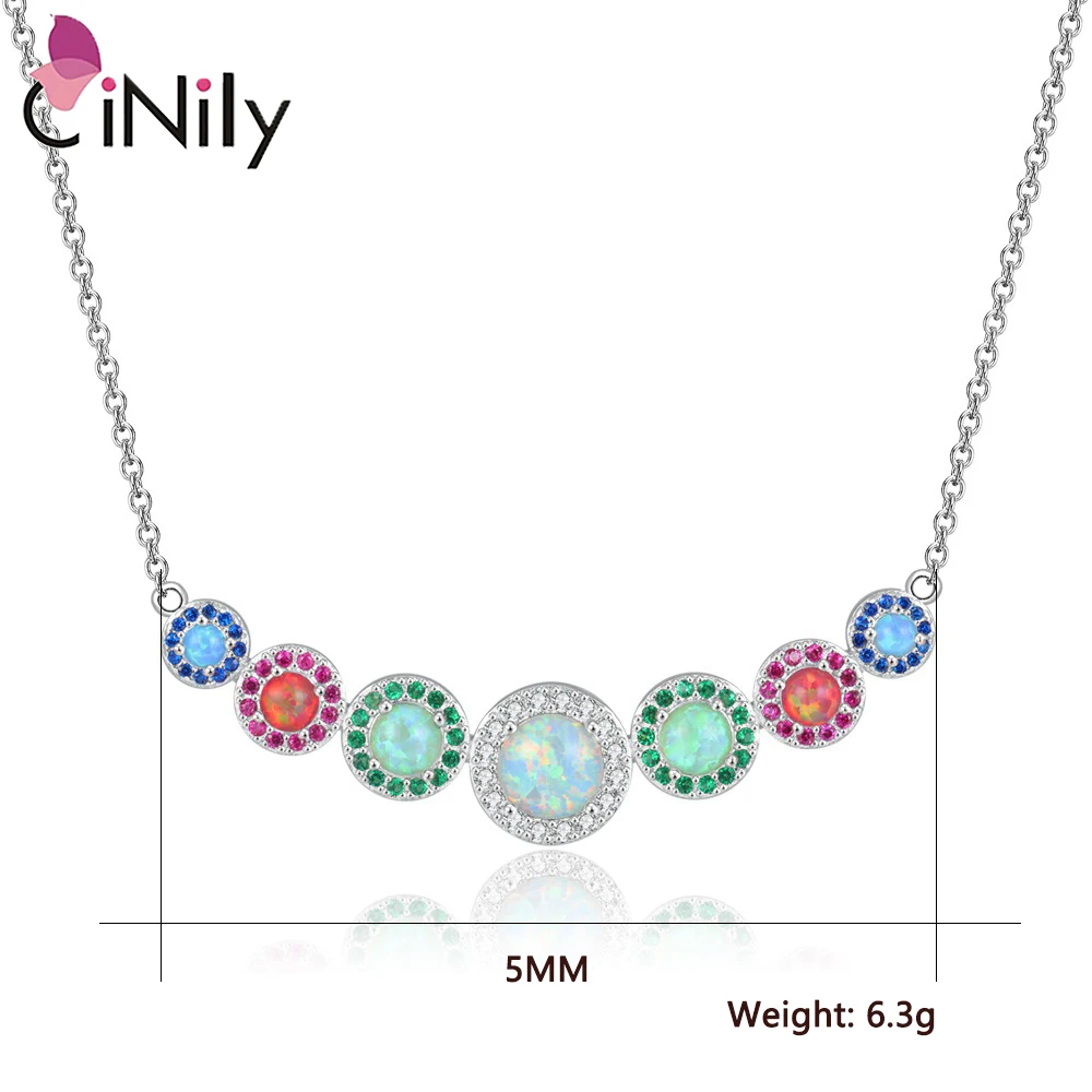 CiNily Multicolor Created Opal Graduated Necklace 925 Sterling Silver Pendant for Women Lover Fashion Jewelry Anniversary Gifts