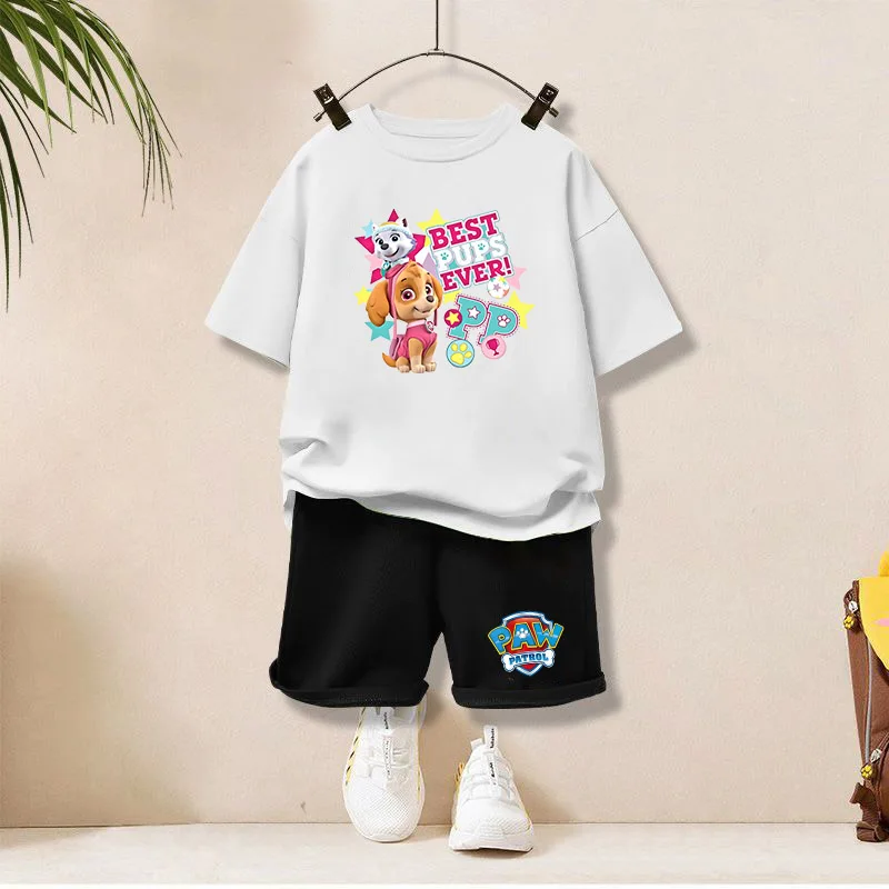 

PAW Patrol Child T-shirt Set Cartoon Skye Print Top Shorts Two Piece Suit Boys Girls Summer Casual Tops Anime Kids Clothing Gift