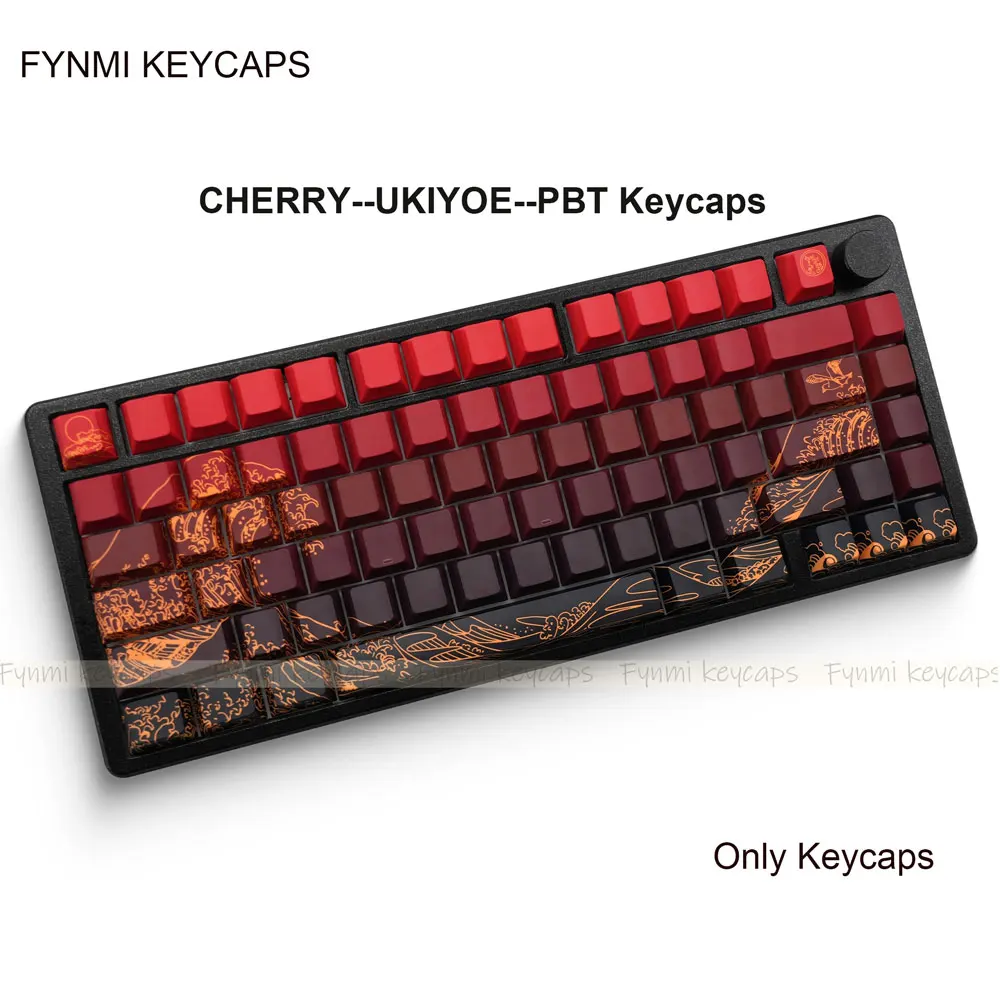 Fynmi Ukiyo-e Theme 2.0 Cherry PBT Keycaps ISO ANSI South Side Print keycaps 127 keys for Mechnical Keyboard