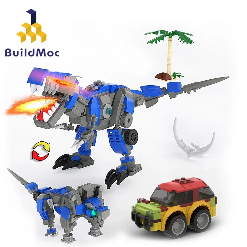 MOC-Dinosaur Explorer Vehicle Building Blocks Set para crianças, Jurassic Mecha Deformável, Paradise Animal Brick Toy, presente de aniversário