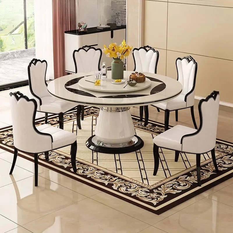 

Simple modern marble round dining table and chairs, household round table dining table restaurant high quality