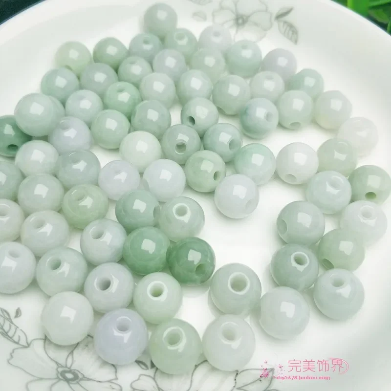 10PC Natural Emerald Jadeite Macroporous ball Beads Accessories DIY Bangle Charm Jewellery Fashion Hand-Carved Luck Amulet Gifts