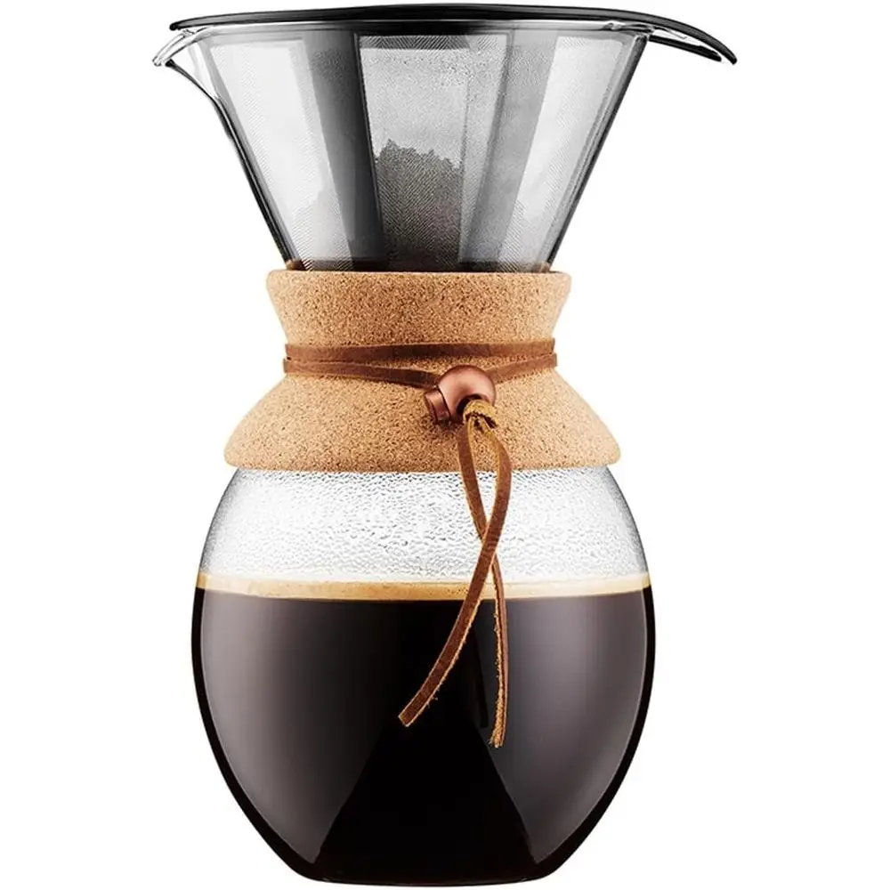 51oz Pour Over Coee Maker, High-Heat Borosilicate Glass with Reusable StainlSteel ilter and Cork Grip - Made in Portugal